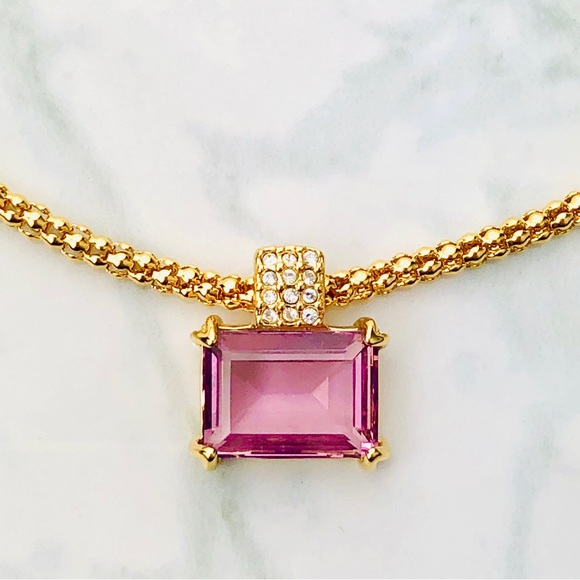 Vintage Swarovski Swan Purple Amethyst Crystal Pendant Rope Chain Necklace - Picture 4 of 10